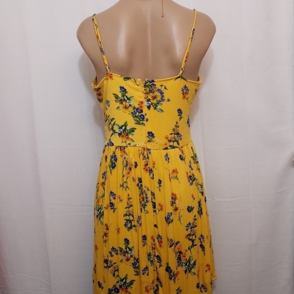𝅺JUSTFAB Yellow Floral Sleeveless Dress Women's Size Medium - Picture 3 of 7